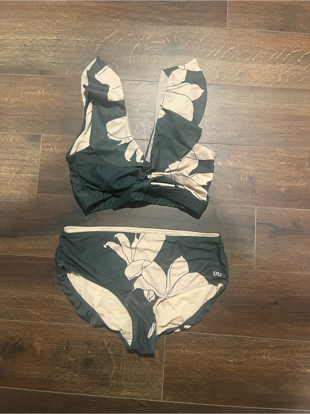 Albion Green & Cream Floral Ruffle Bikini Set